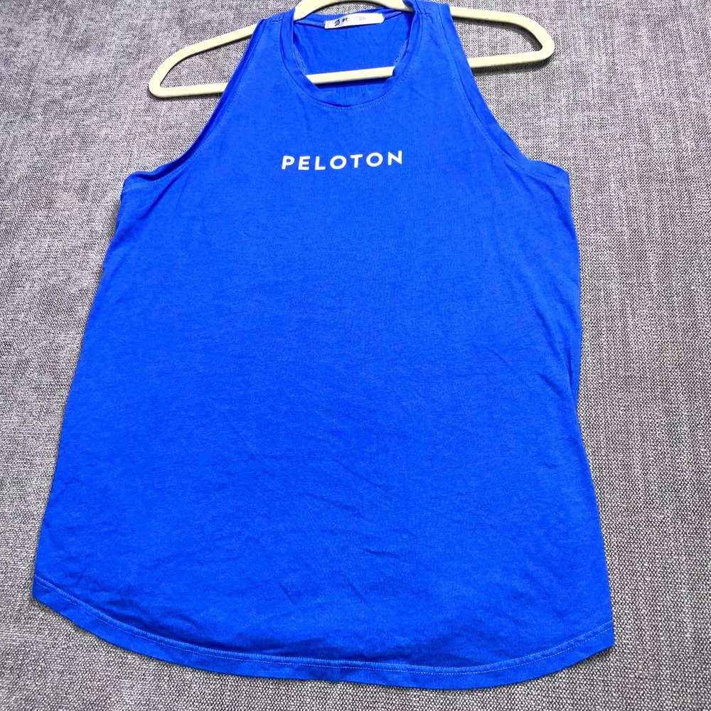 Peloton Tank Top Womens Large Blue Graphic Knit Racerback Workout Gym Running